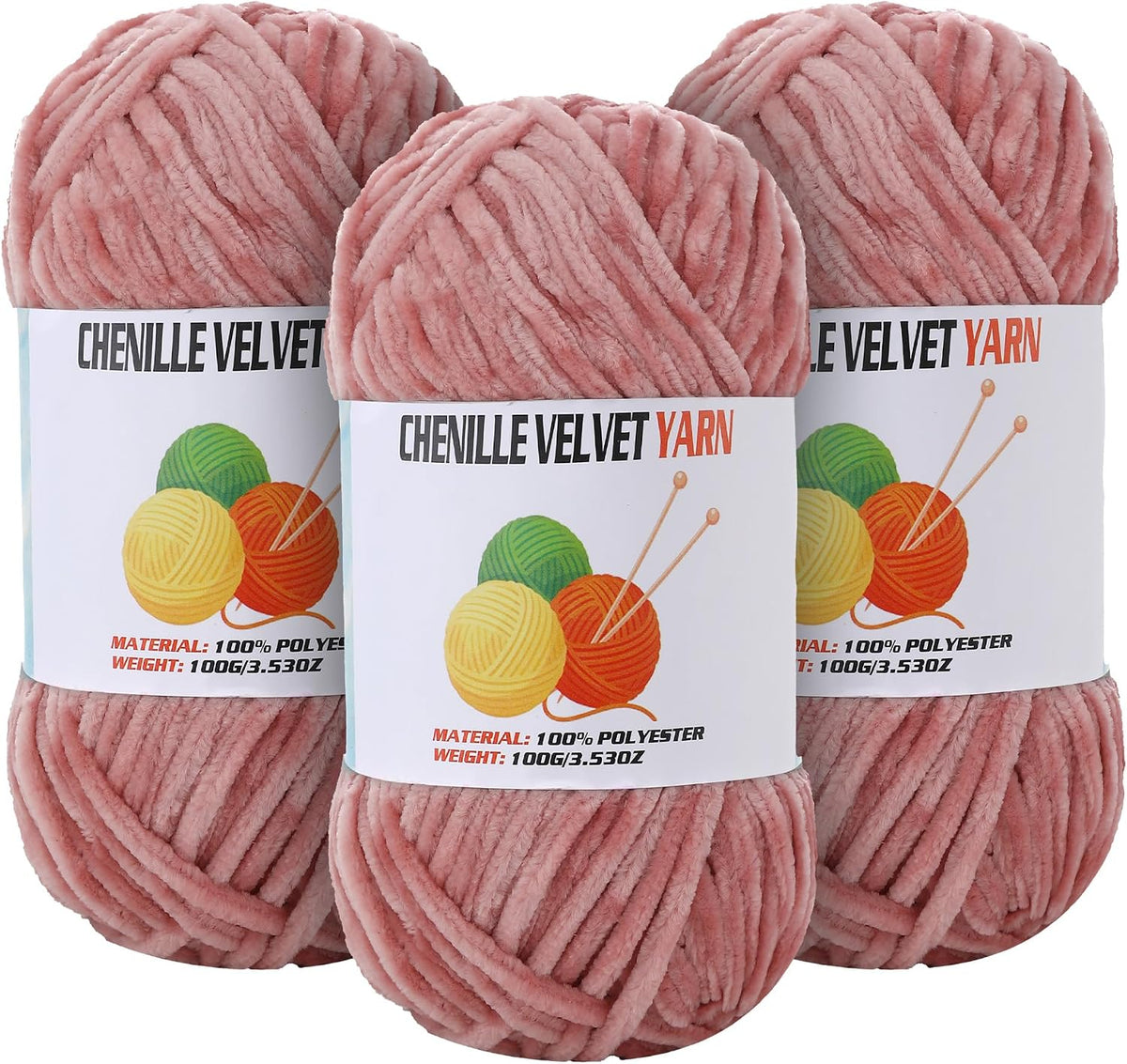 3 * 100g Velvet Chenille Chunky Yarn for Crocheting, Handcrafts Weaving Soft Chenille Yarn for Crocheting Clearance, Used for Making Baby Yarns Blanket, Clothes, Knitting Creations (Peach)