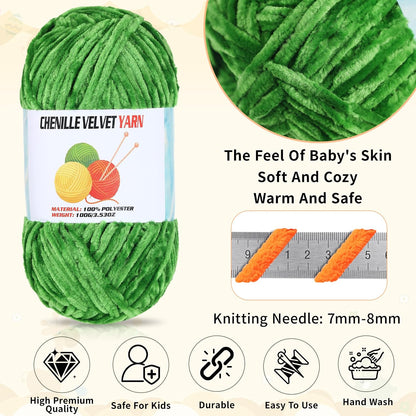 3 * 100g Velvet Chenille Chunky Yarn for Crocheting, Handcrafts Weaving Soft Chenille Yarn for Crocheting Clearance, Used for Making Baby Yarns Blanket, Clothes, Knitting Creations (Peach)