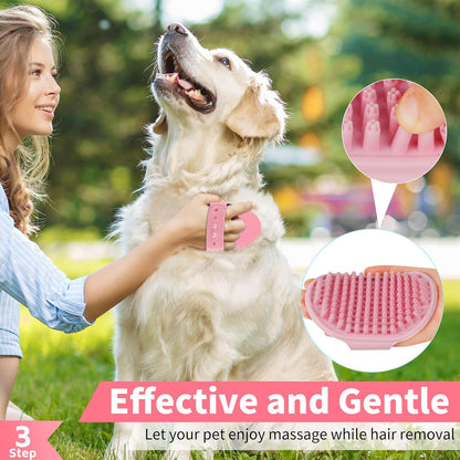6PCS Dog Bath Brush & Dog Toothbrush | Adjustable Handle Shampoo Brush & Scrubber for Short & Long Haired Dogs & Cats | Effectively Solve Odor & Stain Removal Problems (Pink Red Pink)