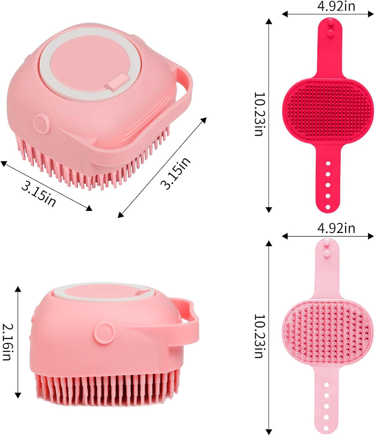 6PCS Dog Bath Brush & Dog Toothbrush | Adjustable Handle Shampoo Brush & Scrubber for Short & Long Haired Dogs & Cats | Effectively Solve Odor & Stain Removal Problems (Pink Red Pink)