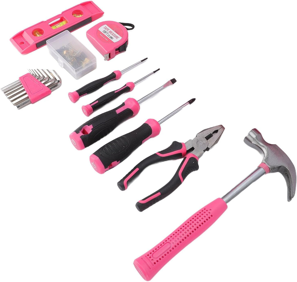 Home Repair Tool Kit Set, Portable Durable Household Maintenance Tools for Home DIY Women Carbon Steel Pink Ergonomic Non Slip Handle 18 Piece Carrying Case