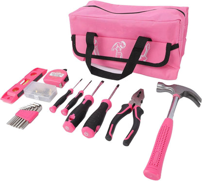 Home Repair Tool Kit Set, Portable Durable Household Maintenance Tools for Home DIY Women Carbon Steel Pink Ergonomic Non Slip Handle 18 Piece Carrying Case
