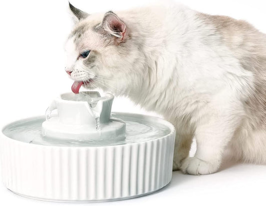 Cepheus Pet Drinking Fountain-2.1L/71oz Ceramic Cat Water Fountain-Automatic Ceramic Water Fountain for Cats and Dogs with with Ultra-Quiet Pump(White)