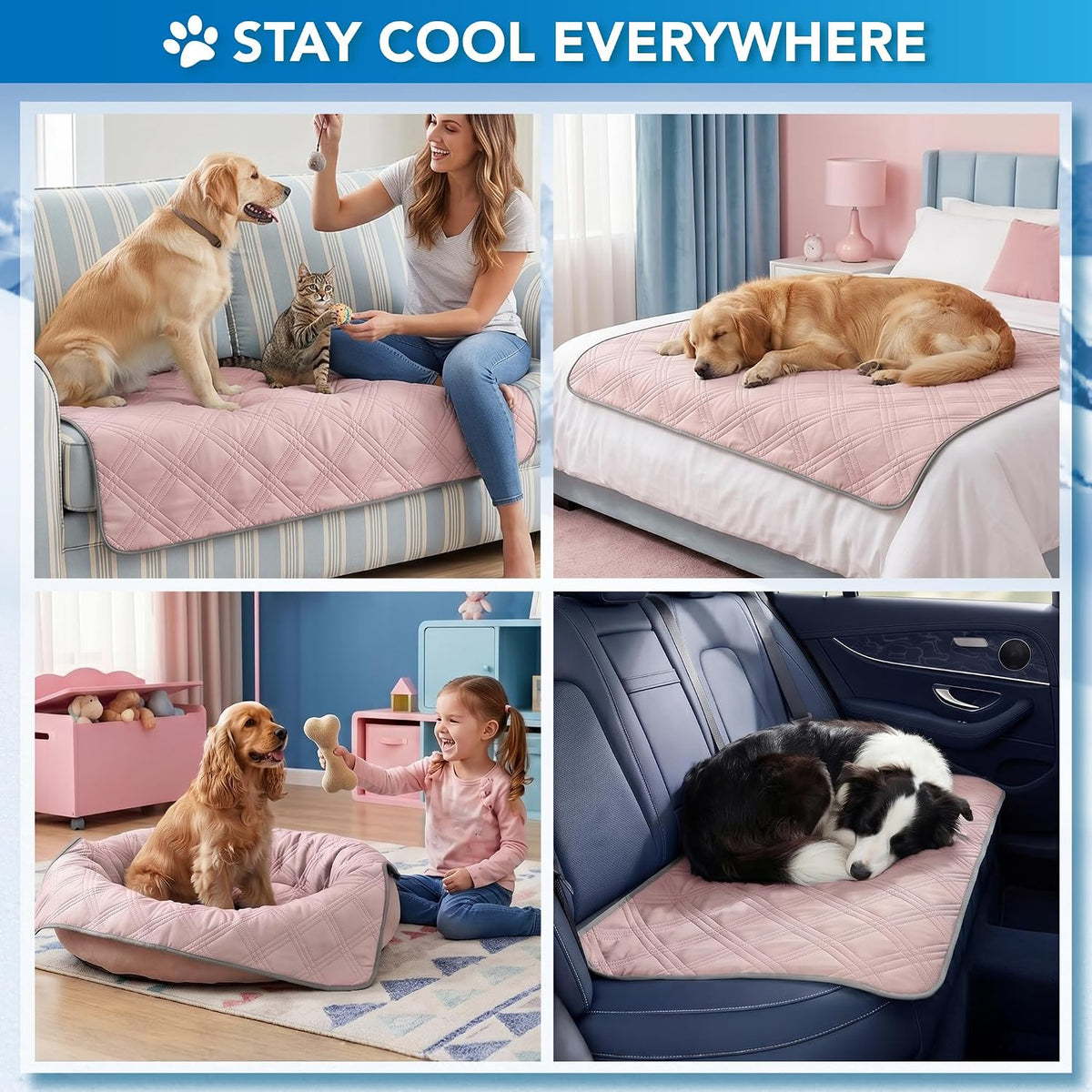 Waterproof Dog Cooling Mat Pet Pad for Crate Couch Bed, Pink, 40x60