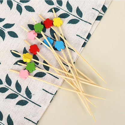 100 Pcs Wooden Cocktail Sticks Flower Fruit Toothpicks Decorative Sandwich Appetizer Picks Party Favor Food Picks Pink