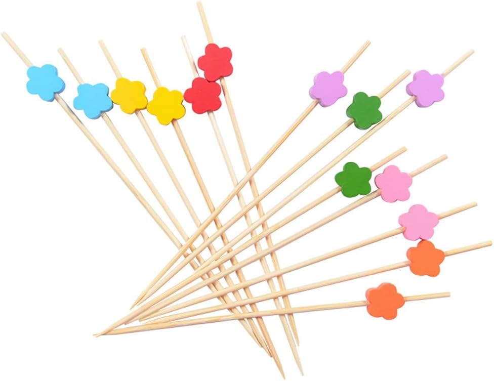 100 Pcs Wooden Cocktail Sticks Flower Fruit Toothpicks Decorative Sandwich Appetizer Picks Party Favor Food Picks Pink