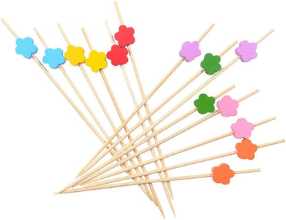 100 Pcs Wooden Cocktail Sticks Flower Fruit Toothpicks Decorative Sandwich Appetizer Picks Party Favor Food Picks Pink