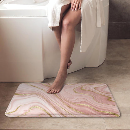 Bathroom Rug Mat Set of 2, 16x24 + 20x32 Inch, Marble Pink
