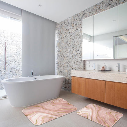 Bathroom Rug Mat Set of 2, 16x24 + 20x32 Inch, Marble Pink