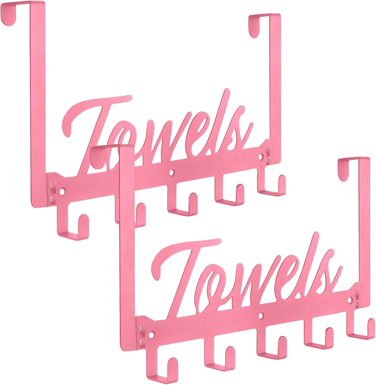 2 Pack Over The Door Hooks, Towel Rack for Bathroom, Over Door Hanger with 10 Coat Hooks for Bedroom Bathroom, Pink