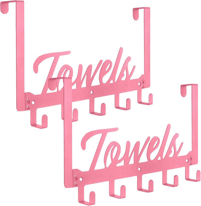 2 Pack Over The Door Hooks, Towel Rack for Bathroom, Over Door Hanger with 10 Coat Hooks for Bedroom Bathroom, Pink