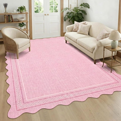 Scalloped Washable 8 x 10 Rug for Living Room Non Slip, Pink