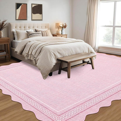 Scalloped Washable 8 x 10 Rug for Living Room Non Slip, Pink