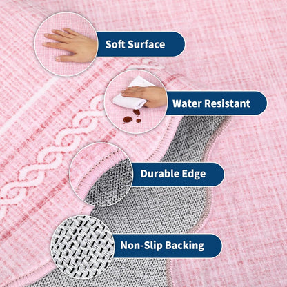 Scalloped Washable 8 x 10 Rug for Living Room Non Slip, Pink