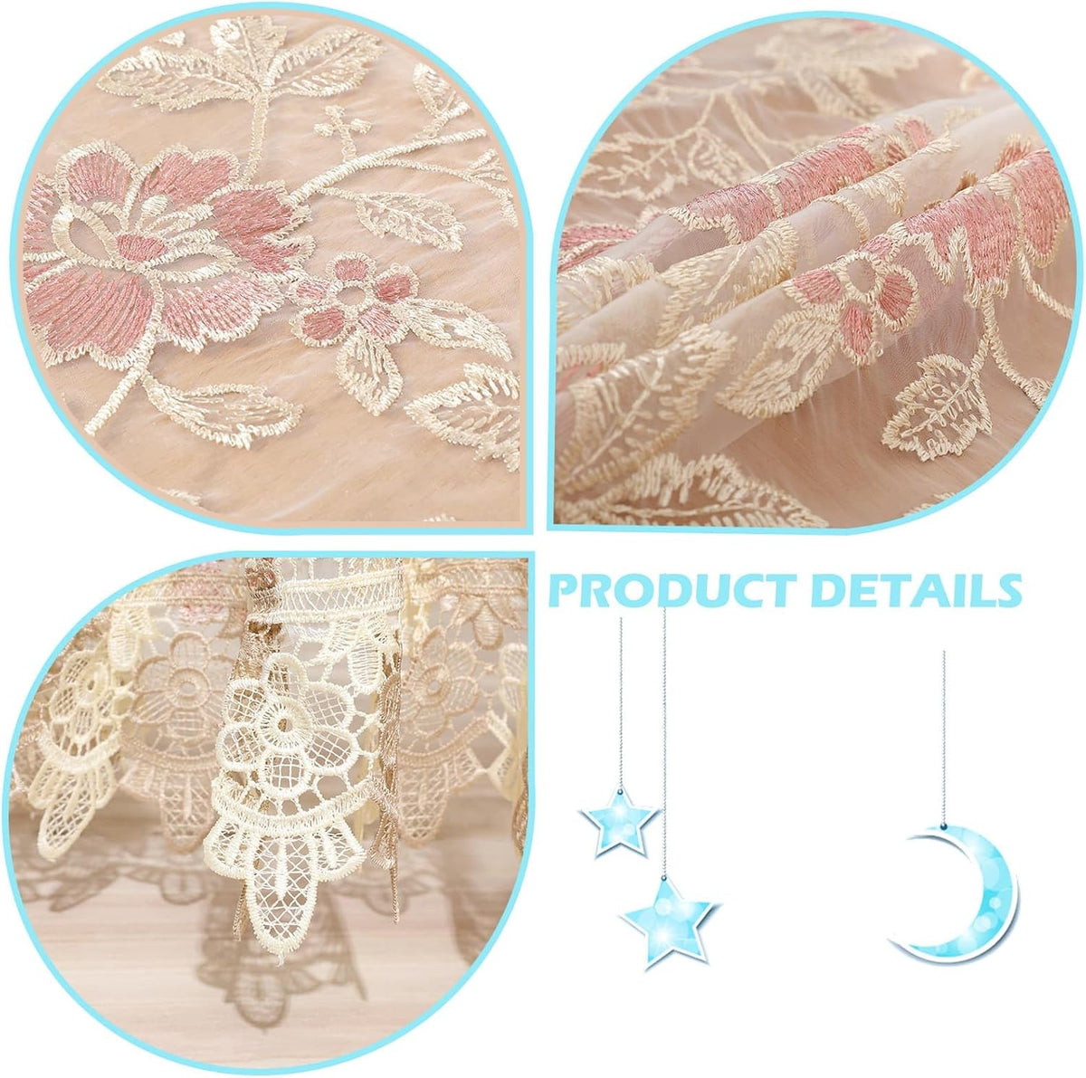 Round Pink Floral Tablecloth - Lace Embroidered Elegant Decorative Edging Table Cover for Coffee Wedding Holiday(Pink, 48" Round)