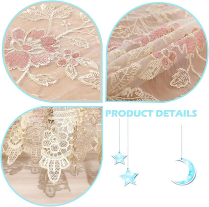 Round Pink Floral Tablecloth - Lace Embroidered Elegant Decorative Edging Table Cover for Coffee Wedding Holiday(Pink, 48" Round)