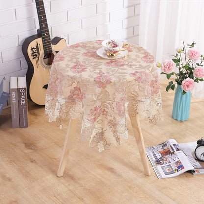 Round Pink Floral Tablecloth - Lace Embroidered Elegant Decorative Edging Table Cover for Coffee Wedding Holiday(Pink, 48" Round)