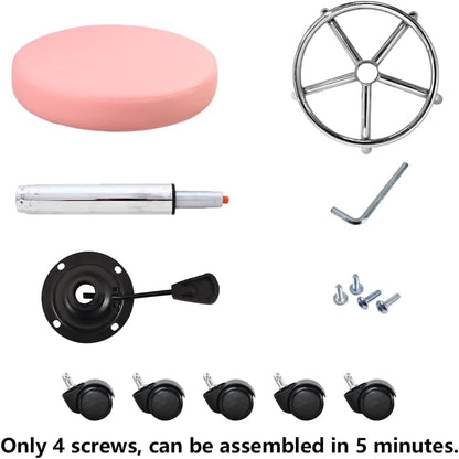 PU Leather Round Rolling Stool with Foot Rest Swivel Height Adjustment Spa Drafting Salon Tattoo Work Office Massage Stools Task Chair (Pink)