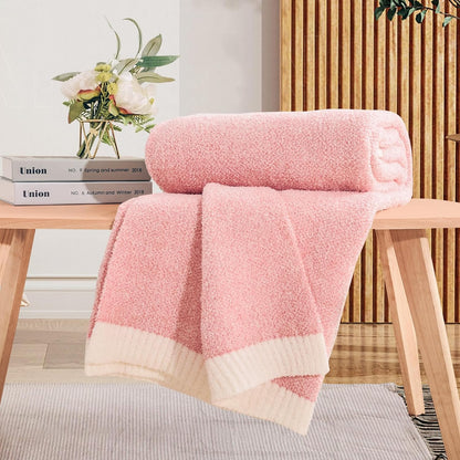 Soft Blankets Pink, Cozy Throw Blanket for Couch, Warm Reversible Knit Blanket for Women, Fuzzy Lightweight Throws for Sofa, Bed, Picnic, Heather Hot Pink, 50 x 60 inches