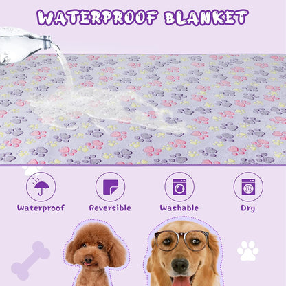 YUEPET Waterproof Dog Blankets, 2 Pack Washable Dog Blankets for Bed Couch Sofa Protector Fleece Flannel Puppy Blanket Soft Plush Reversible Throw Blanket for Small Medium Dog Cat 30"×20"(Purple+Pink)