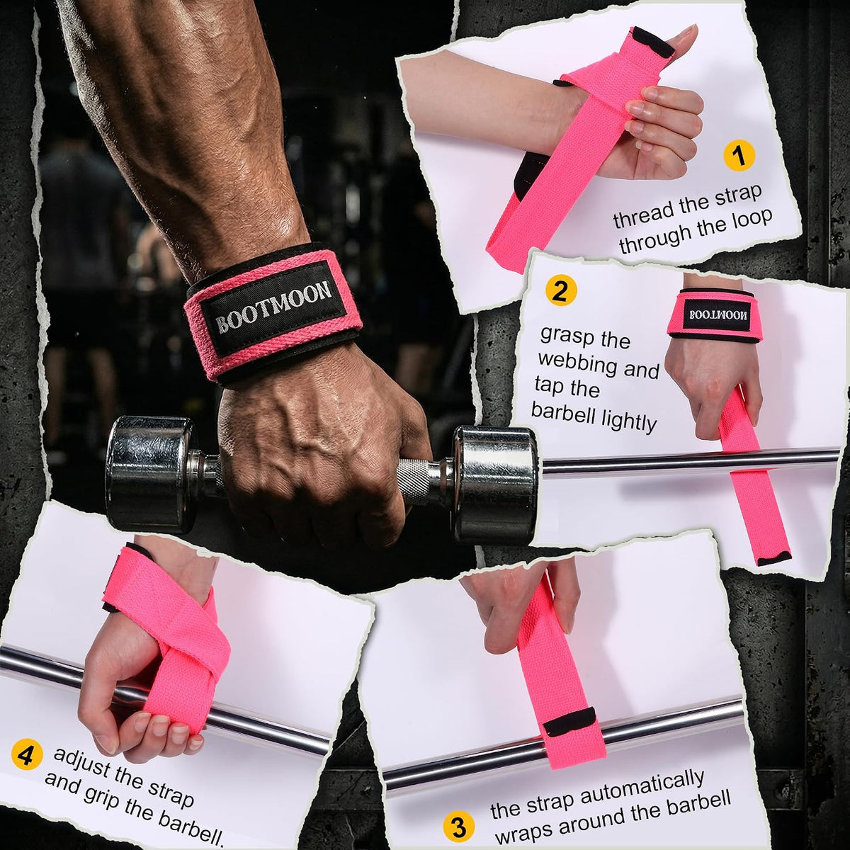 Lifting Wrist Straps for Weightlifting, One-Hand Snap Lock