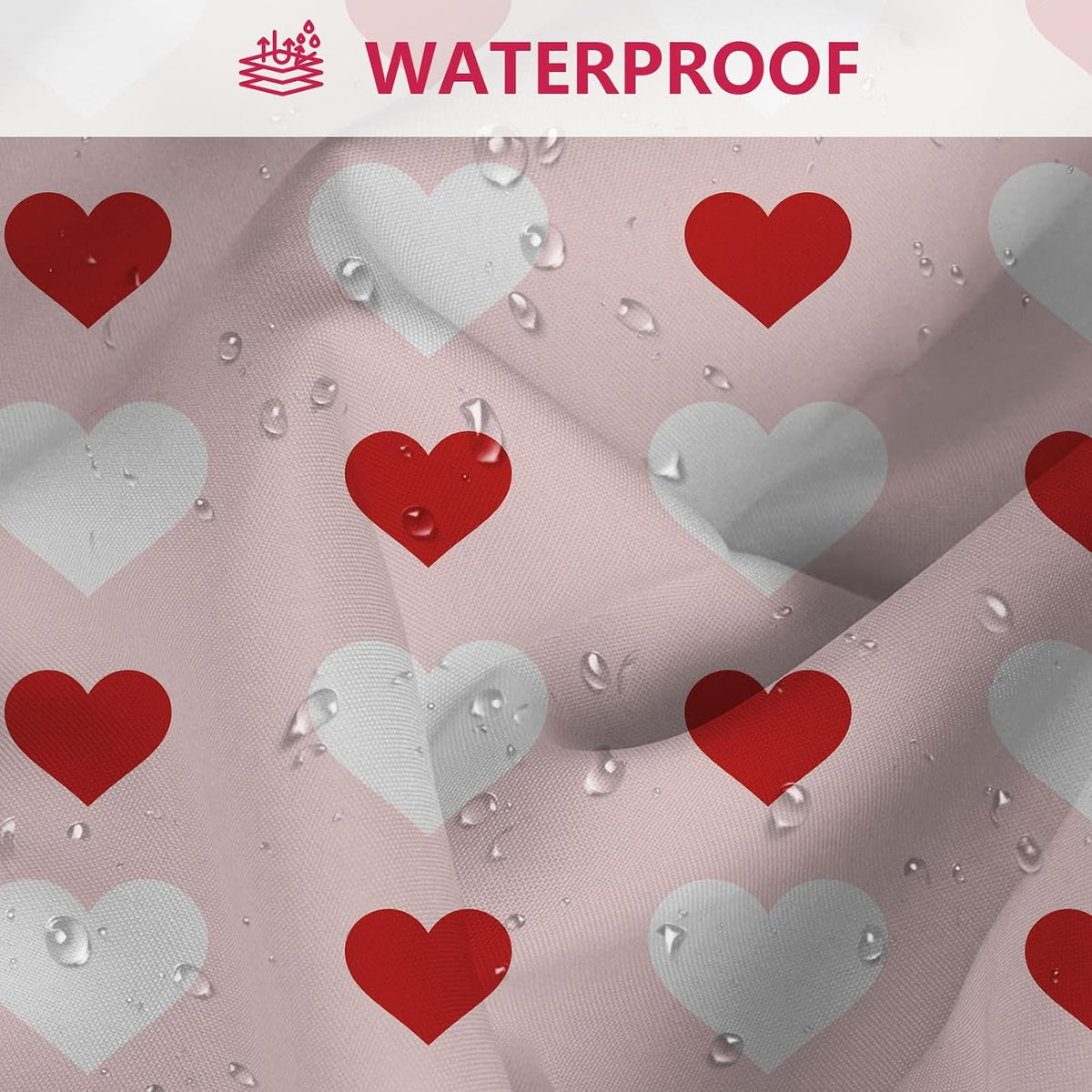 4pcs Valentines Shower Curtain Set Pink and Red Little Heart Shower Curtain Sets for Valentine's Day Bathroom Decor Sweetheart Shower Curtains with Non-Slip Rugs Toilet Lid Cover and Bath Mat