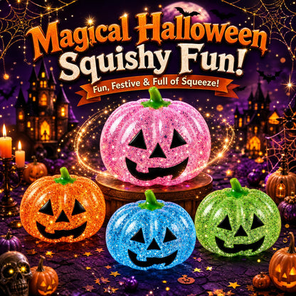 Halloween Glitter Pumpkin Squish Toy, Slow Rise Squeeze Fidget Toy, Soft Sparkly Squishy Stress Relief Toy, Halloween Party Favors, Trick or Treat Goodie Bag Fillers, Gifts for Kids Boys Girls