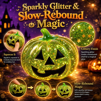 Halloween Glitter Pumpkin Squish Toy, Slow Rise Squeeze Fidget Toy, Soft Sparkly Squishy Stress Relief Toy, Halloween Party Favors, Trick or Treat Goodie Bag Fillers, Gifts for Kids Boys Girls