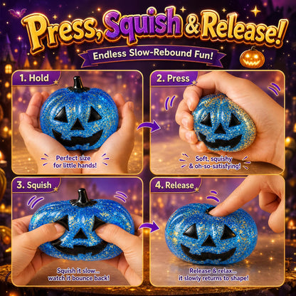 Halloween Glitter Pumpkin Squish Toy, Slow Rise Squeeze Fidget Toy, Soft Sparkly Squishy Stress Relief Toy, Halloween Party Favors, Trick or Treat Goodie Bag Fillers, Gifts for Kids Boys Girls