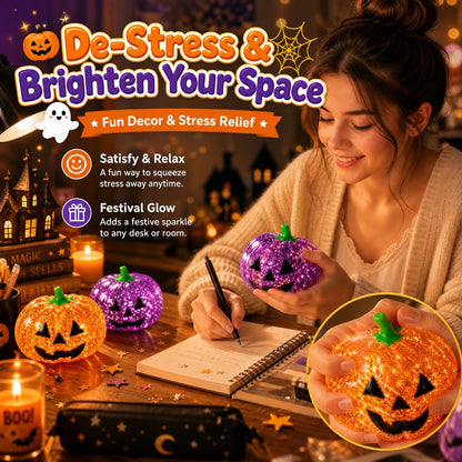 Halloween Glitter Pumpkin Squish Toy, Slow Rise Squeeze Fidget Toy, Soft Sparkly Squishy Stress Relief Toy, Halloween Party Favors, Trick or Treat Goodie Bag Fillers, Gifts for Kids Boys Girls