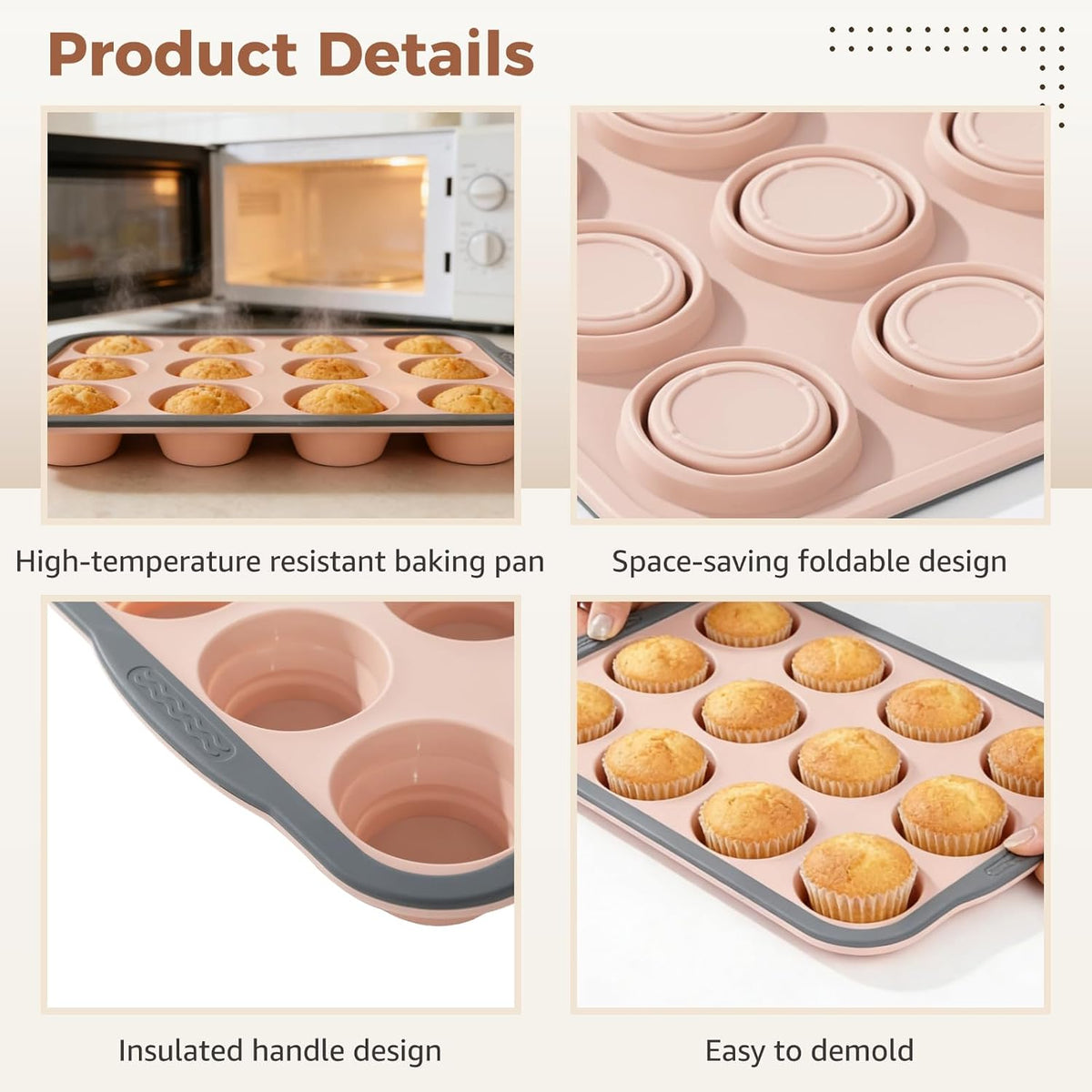 2 PCS Silicone Muffin Pan 12 Cup, Nonstick Cupcake Baking Mold, Flexible Silicone Muffin Tin, Easy Release, Dishwasher Safe, Oven Safe to 450°F, BPA Free, Pink