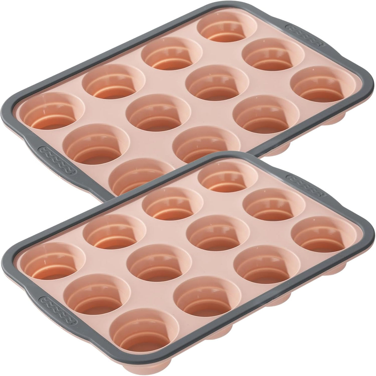 2 PCS Silicone Muffin Pan 12 Cup, Nonstick Cupcake Baking Mold, Flexible Silicone Muffin Tin, Easy Release, Dishwasher Safe, Oven Safe to 450°F, BPA Free, Pink