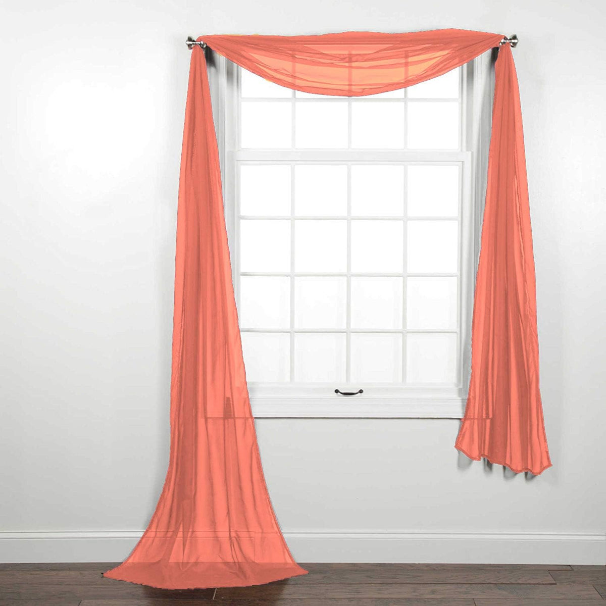 Elegant Solid Sheer Voile Window Curtain Treatment Panel Drapes Or Scarf Valance in a Variety of Colors (1 Scarf 54" X 216", Salmon)