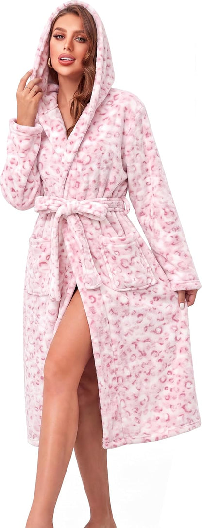 Women's Plush Hooded Robe Bathrobe-Fast Warmth for Home