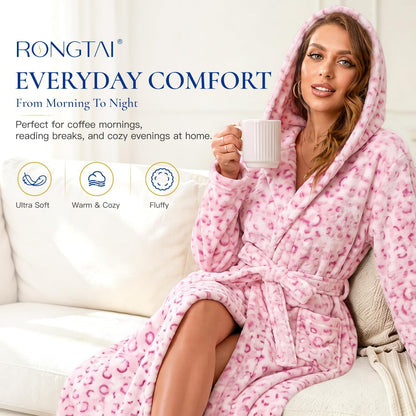 Women's Plush Hooded Robe Bathrobe-Fast Warmth for Home