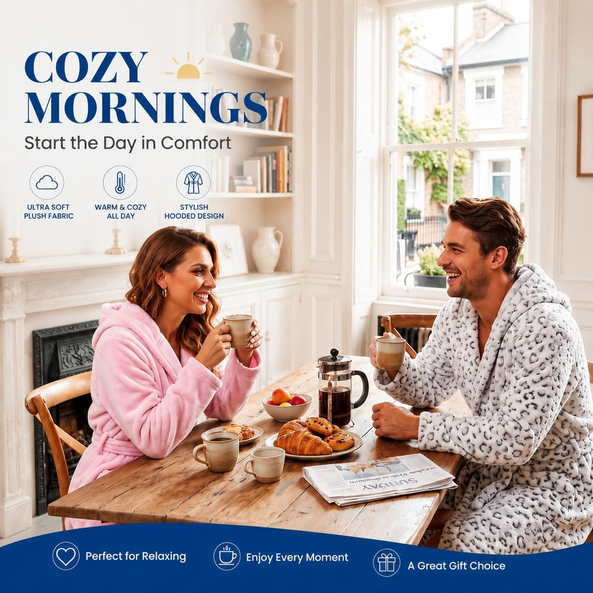 Women's Plush Hooded Robe Bathrobe-Fast Warmth for Home