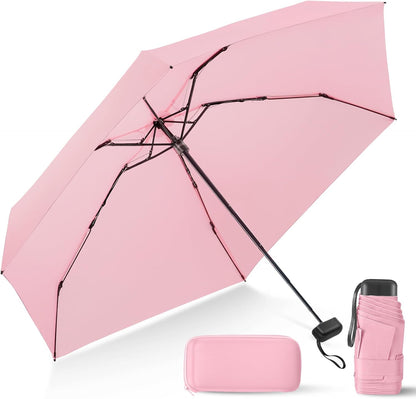 Mini Umbrella for Travel with Case Small Compact Sun Rain Tiny for Purse