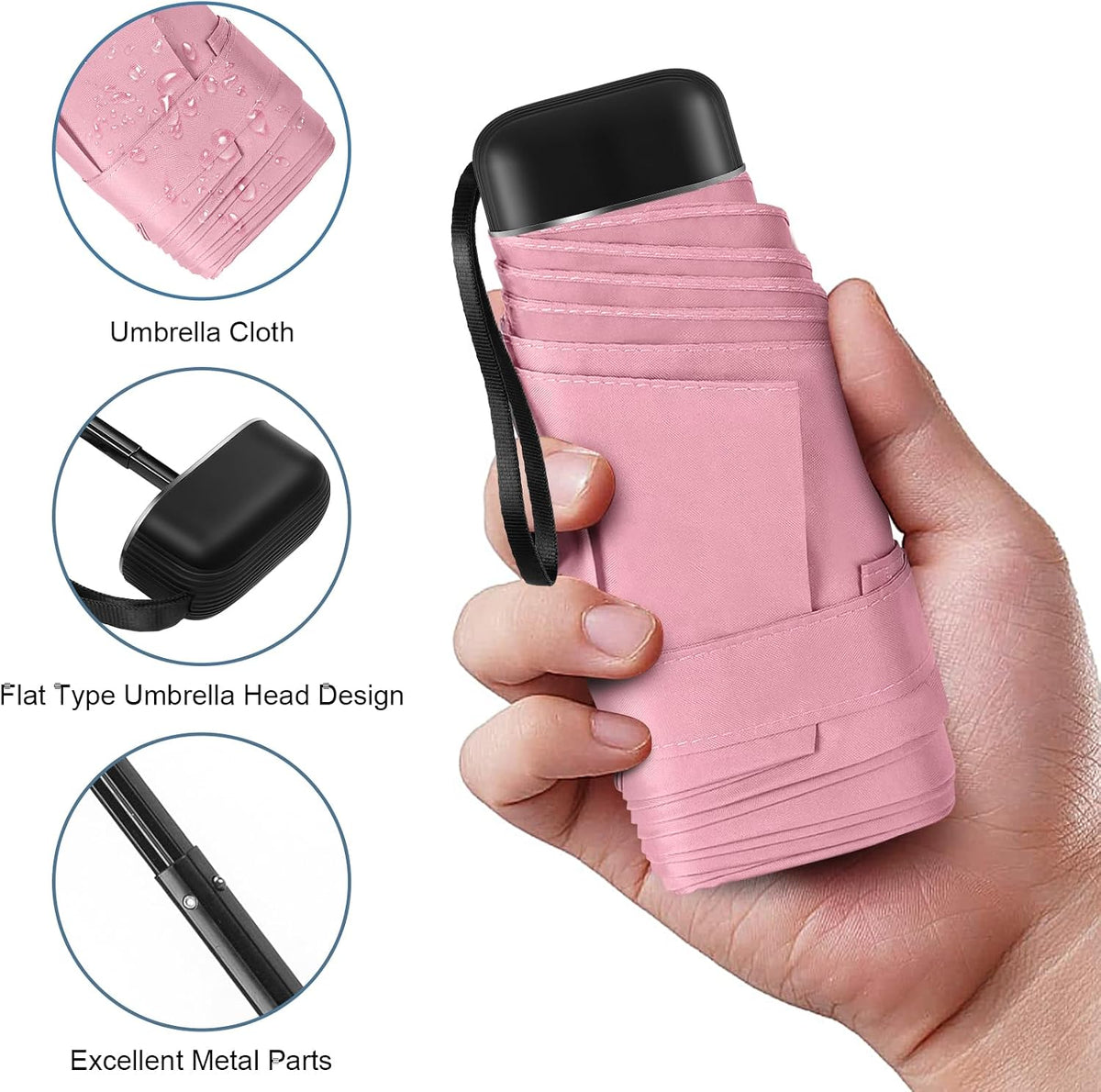 Mini Umbrella for Travel with Case Small Compact Sun Rain Tiny for Purse