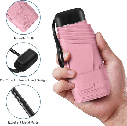 Mini Umbrella for Travel with Case Small Compact Sun Rain Tiny for Purse