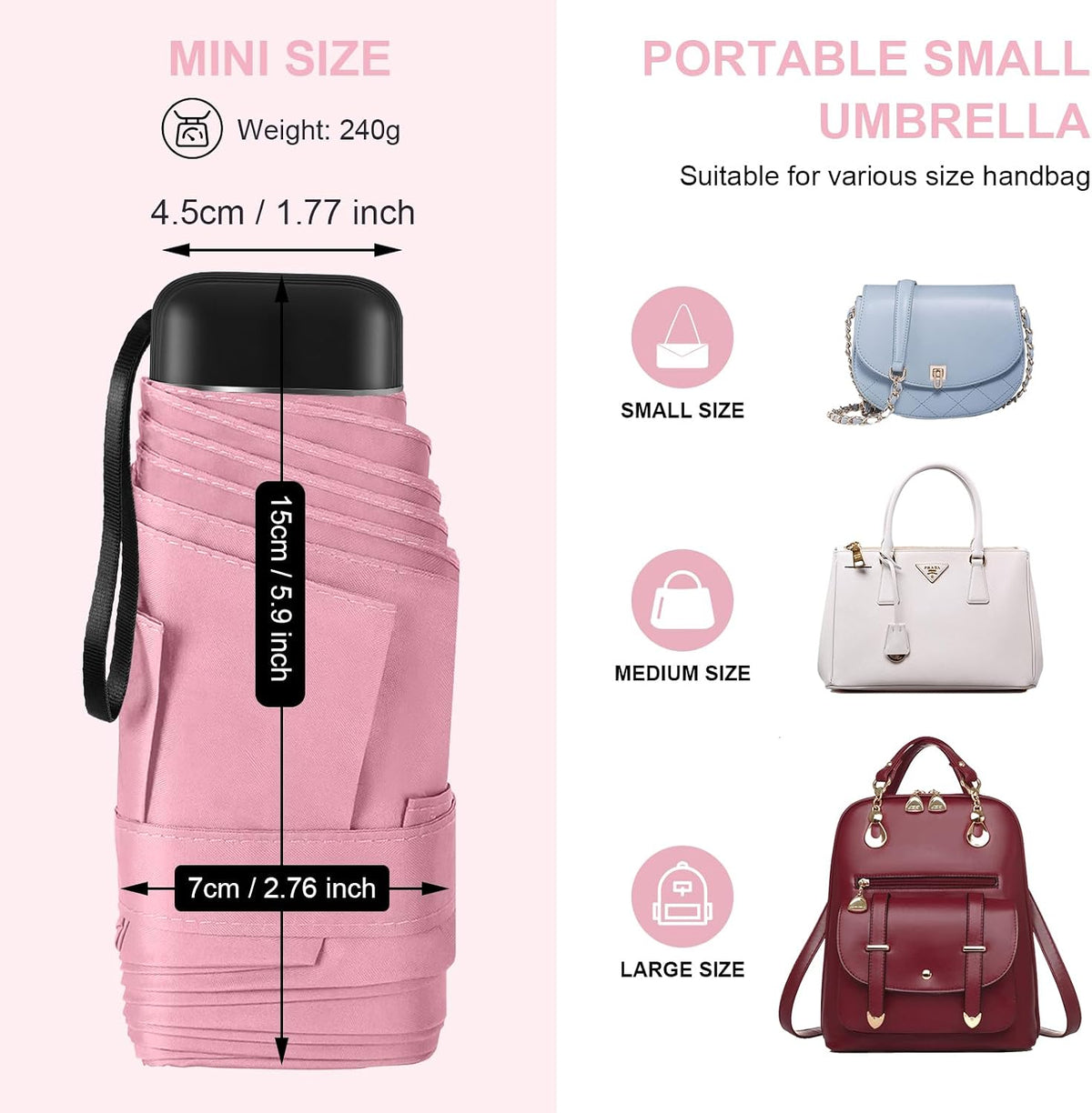 Mini Umbrella for Travel with Case Small Compact Sun Rain Tiny for Purse