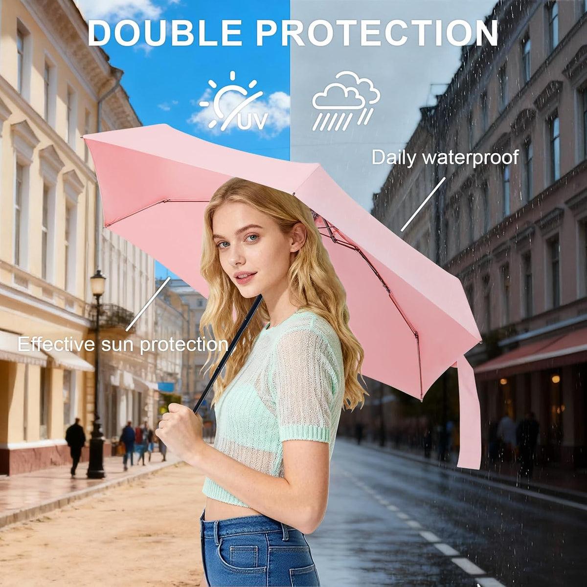 Mini Umbrella for Travel with Case Small Compact Sun Rain Tiny for Purse