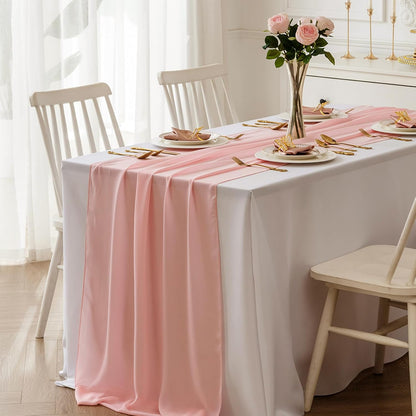 12 Pack Chiffon Table Runner 14x108 Inch Long 9ft Sheer Table Runners for Party Romantic Wedding Bridal Shower Fall Decorations-Light Pink
