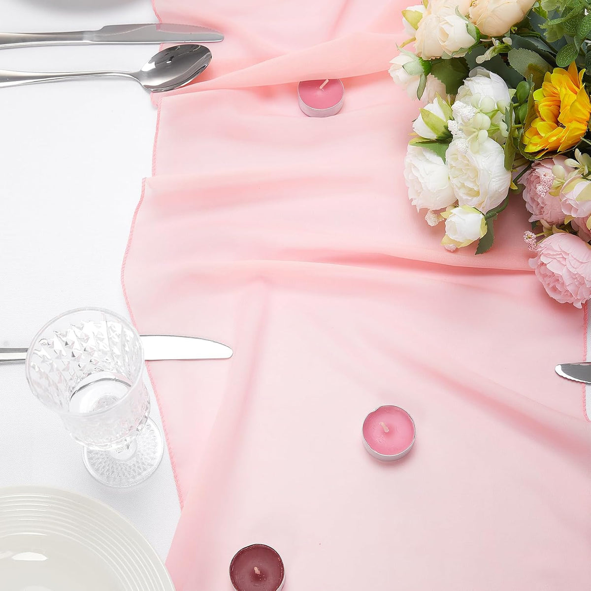 12 Pack Chiffon Table Runner 14x108 Inch Long 9ft Sheer Table Runners for Party Romantic Wedding Bridal Shower Fall Decorations-Light Pink