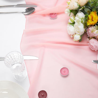 12 Pack Chiffon Table Runner 14x108 Inch Long 9ft Sheer Table Runners for Party Romantic Wedding Bridal Shower Fall Decorations-Light Pink