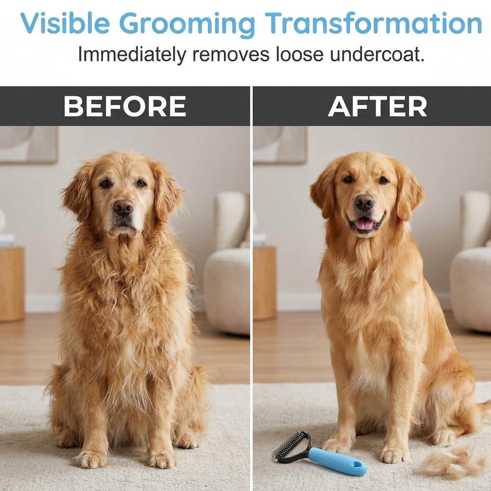 2026 New Dematting Comb for Dogs and Cats, Undercoat Rake Pet Brush for Long Hair, Deshedding Dog Brush Removes Tangles Knots and Loose Fur, Pet Grooming Tool for Thick Coats (Pink L)