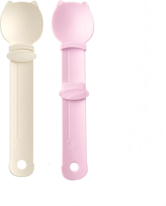 Cat Strip Feeder Spoon - Squeeze & Lickable Treat Dispenser for Wet Food, Multi-Purpose Pet Food Can Accessory (Assorted Colors) (Beige+Pink)