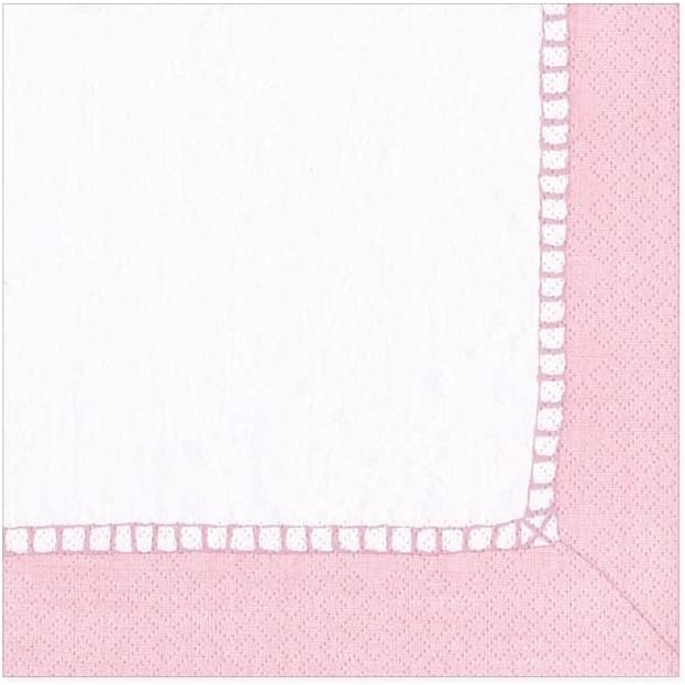Linen Border Paper Cocktail Napkins in Petal Pink - 20 Per Package