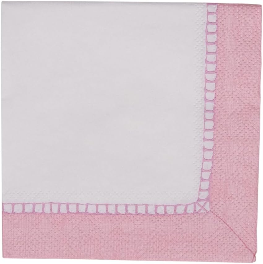 Linen Border Paper Cocktail Napkins in Petal Pink - 20 Per Package