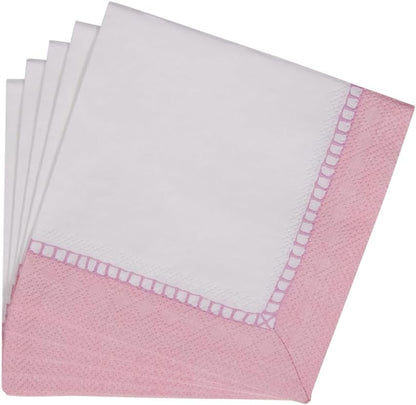 Linen Border Paper Cocktail Napkins in Petal Pink - 20 Per Package