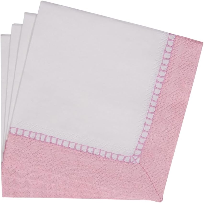 Linen Border Paper Cocktail Napkins in Petal Pink - 20 Per Package